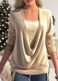 Glitter U-Neck Long-Sleeve Blouse