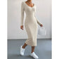 Elegant Knit U-Neck Long-Sleeve Dress