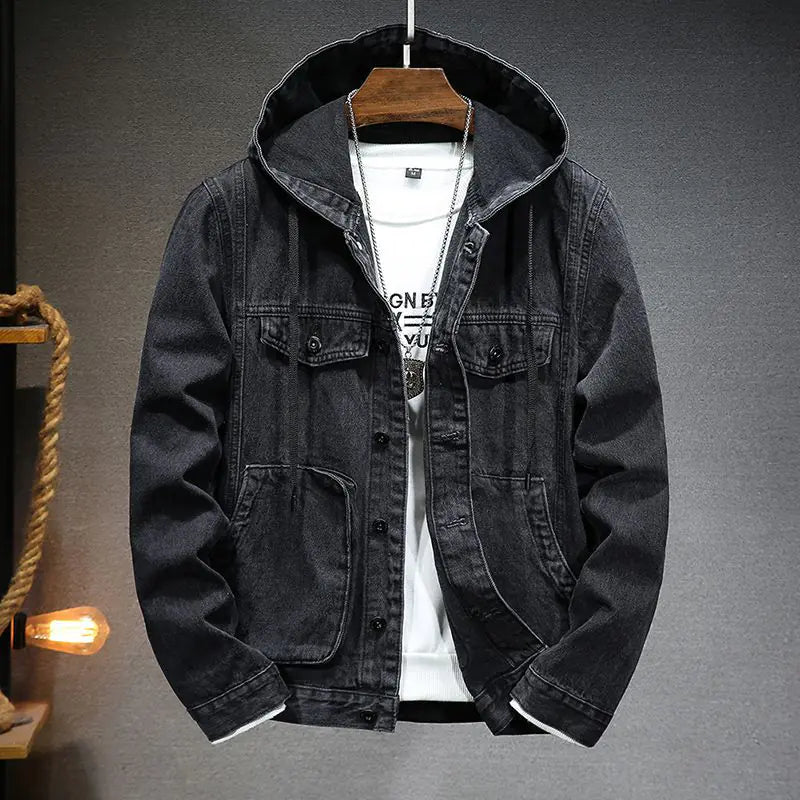 Black denim hooded jacket men's best sale