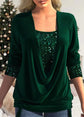 Glitter U-Neck Long-Sleeve Blouse