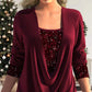 Glitter U-Neck Long-Sleeve Blouse