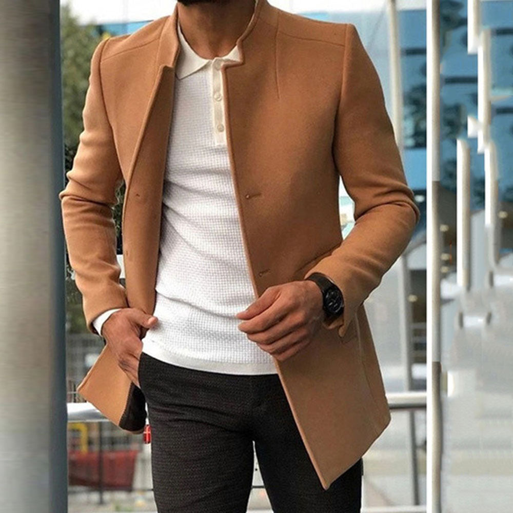 Men's Youth Suit Autumn New Trend Men's Solid Color Slim Fit Woolen Coat Manufacturers