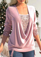 Glitter U-Neck Long-Sleeve Blouse