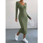 Elegant Knit U-Neck Long-Sleeve Dress