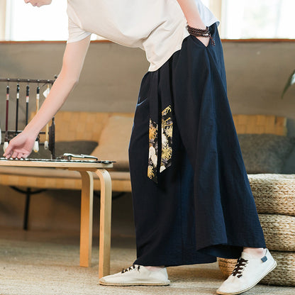 Crane Ribbon Harlan Pants: Elegant Chinese Style Wear