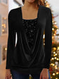 Glitter U-Neck Long-Sleeve Blouse