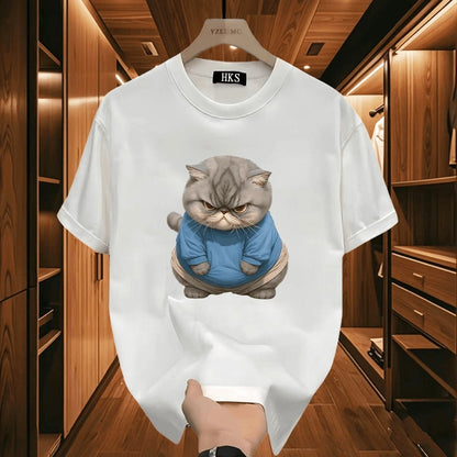 American Retro Cartoon Kitten Printed Short-sleeved T-shirt